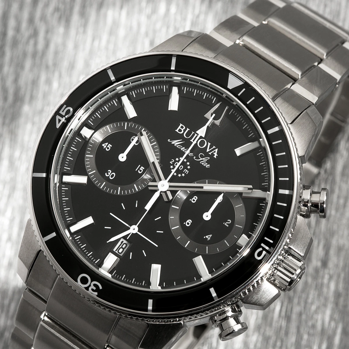 Bulova Marine Star Men's Black Dial Stainless Steel Watch | Bulova